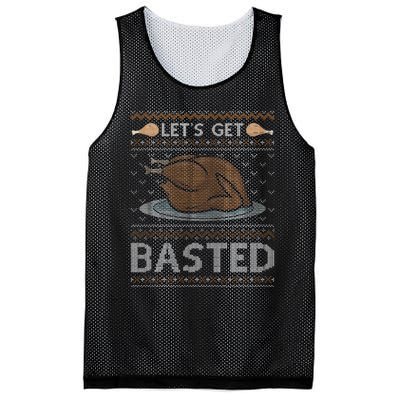 Let's Get Basted Turkey Fall Vibes Ugly Thanksgiving Sweater Mesh Reversible Basketball Jersey Tank