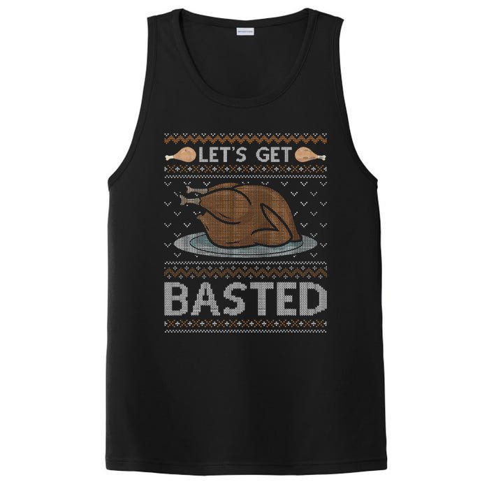 Let's Get Basted Turkey Fall Vibes Ugly Thanksgiving Sweater PosiCharge Competitor Tank