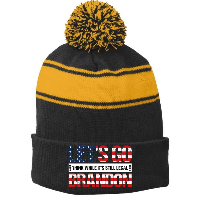 Let's Go Brandon Lets Go Brandon Lets Go Brandon Let's Go Brandon Stripe Pom Pom Beanie