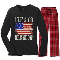 LetS Go Brandon Lets Go Brandon American Flag Women's Long Sleeve Flannel Pajama Set 