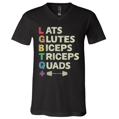 Lats Glutes Biceps Triceps Quads Lgbt V-Neck T-Shirt