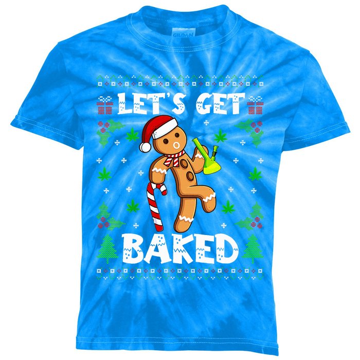 Let's Get Baked Gingerbread Man Weed Funny Christmas Cookie Kids Tie-Dye T-Shirt