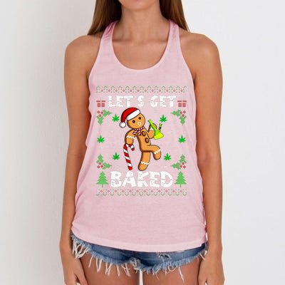 Let's Get Baked Gingerbread Man Weed Funny Christmas Cookie Women's Knotted Racerback Tank