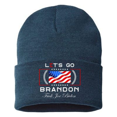 Lets Go Brandon F Joe Biden USA Flag LGBFJB LGB FJB Sustainable Knit Beanie