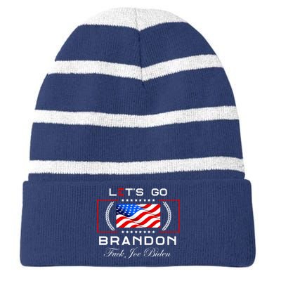 Lets Go Brandon F Joe Biden USA Flag LGBFJB LGB FJB Striped Beanie with Solid Band