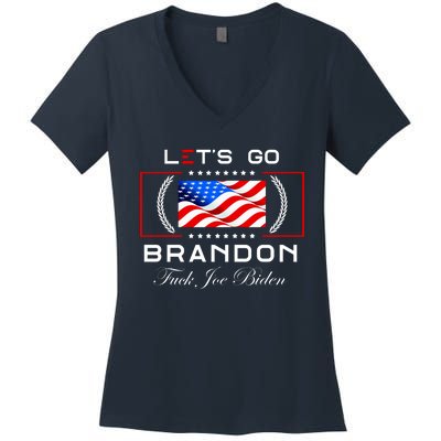 Lets Go Brandon F Joe Biden USA Flag LGBFJB LGB FJB Women's V-Neck T-Shirt