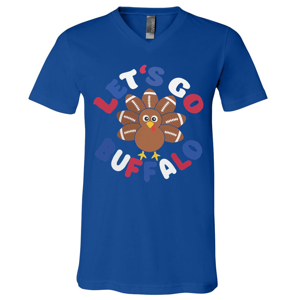 Lets Go Buffalo Turkey Football Thanksgiving Funny Funny V-Neck T-Shirt