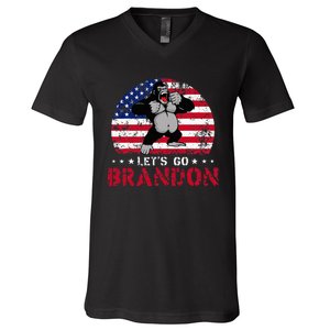 Let's Go Brandon Gorilla American Flag V-Neck T-Shirt