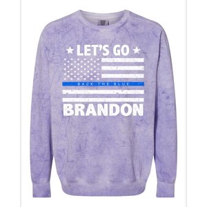 Let's Go Brandon Blue Thin Line Back The Blue FJB Chant Colorblast Crewneck Sweatshirt