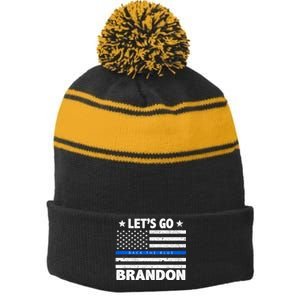 Let's Go Brandon Blue Thin Line Back The Blue FJB Chant Stripe Pom Pom Beanie