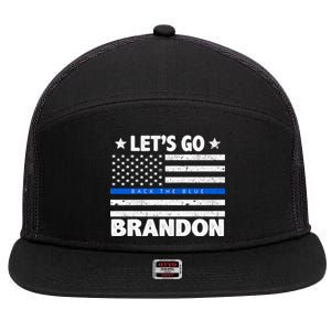 Let's Go Brandon Blue Thin Line Back The Blue FJB Chant 7 Panel Mesh Trucker Snapback Hat