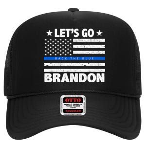 Let's Go Brandon Blue Thin Line Back The Blue FJB Chant High Crown Mesh Back Trucker Hat