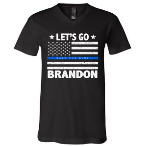 Let's Go Brandon Blue Thin Line Back The Blue FJB Chant V-Neck T-Shirt