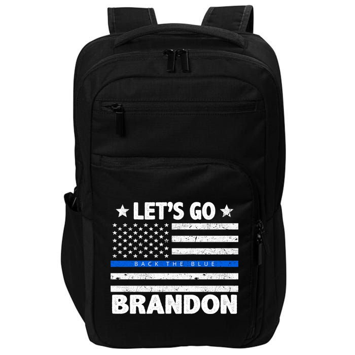 Let's Go Brandon Blue Thin Line Back The Blue FJB Chant Impact Tech Backpack