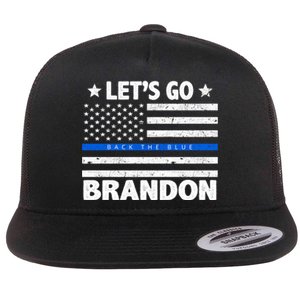 Let's Go Brandon Blue Thin Line Back The Blue FJB Chant Flat Bill Trucker Hat