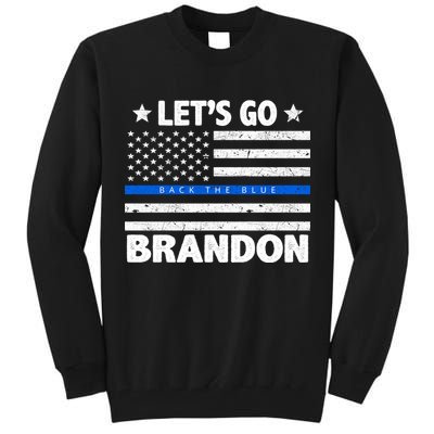 Let's Go Brandon Blue Thin Line Back The Blue FJB Chant Tall Sweatshirt