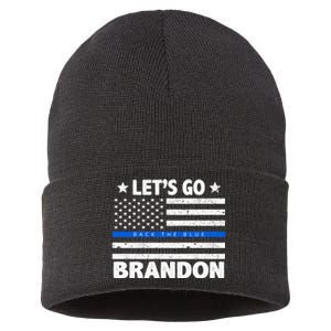 Let's Go Brandon Blue Thin Line Back The Blue FJB Chant Sustainable Knit Beanie