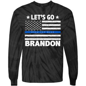 Let's Go Brandon Blue Thin Line Back The Blue FJB Chant Tie-Dye Long Sleeve Shirt