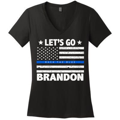 Let's Go Brandon Blue Thin Line Back The Blue FJB Chant Women's V-Neck T-Shirt