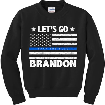 Let's Go Brandon Blue Thin Line Back The Blue FJB Chant Kids Sweatshirt