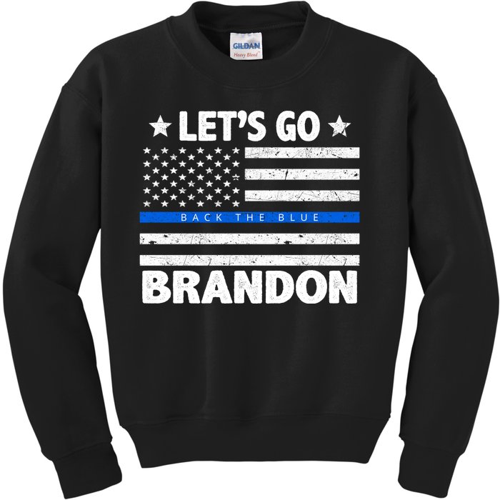 Let's Go Brandon Blue Thin Line Back The Blue FJB Chant Kids Sweatshirt