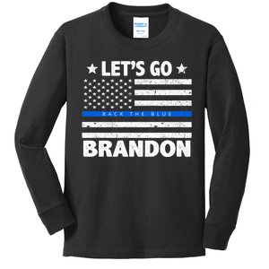 Let's Go Brandon Blue Thin Line Back The Blue FJB Chant Kids Long Sleeve Shirt