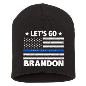 Let's Go Brandon Blue Thin Line Back The Blue FJB Chant Short Acrylic Beanie