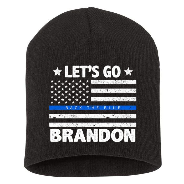 Let's Go Brandon Blue Thin Line Back The Blue FJB Chant Short Acrylic Beanie