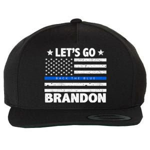 Let's Go Brandon Blue Thin Line Back The Blue FJB Chant Wool Snapback Cap