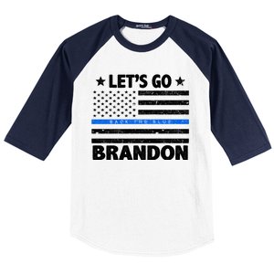 Let's Go Brandon Blue Thin Line Back The Blue FJB Chant Baseball Sleeve Shirt