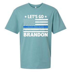 Let's Go Brandon Blue Thin Line Back The Blue FJB Chant Sueded Cloud Jersey T-Shirt