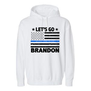 Let's Go Brandon Blue Thin Line Back The Blue FJB Chant Garment-Dyed Fleece Hoodie