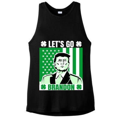 Lets Go Brandon St Patrick's Day Trump America Flag Clover Ladies PosiCharge Tri-Blend Wicking Tank