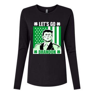 Lets Go Brandon St Patrick's Day Trump America Flag Clover Womens Cotton Relaxed Long Sleeve T-Shirt