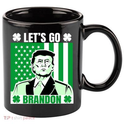 Lets Go Brandon St Patrick's Day Trump America Flag Clover 11oz C Handle Ceramic Mug
