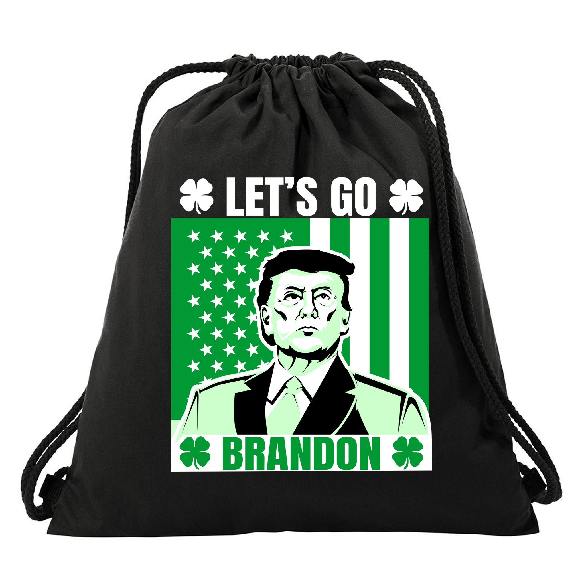 Lets Go Brandon St Patrick's Day Trump America Flag Clover Drawstring Bag