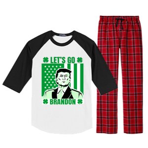 Lets Go Brandon St Patrick's Day Trump America Flag Clover Raglan Sleeve Pajama Set