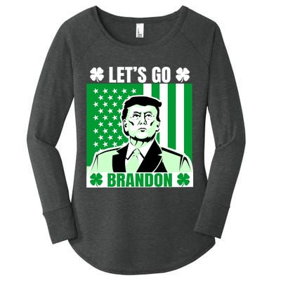 Lets Go Brandon St Patrick's Day Trump America Flag Clover Women's Perfect Tri Tunic Long Sleeve Shirt