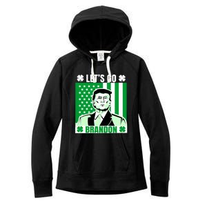 Lets Go Brandon St Patrick's Day Trump America Flag Clover Women's Fleece Hoodie