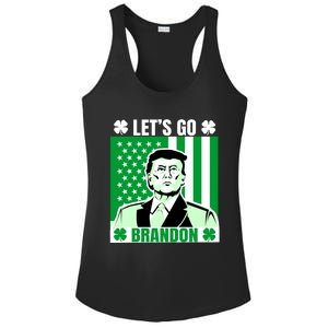 Lets Go Brandon St Patrick's Day Trump America Flag Clover Ladies PosiCharge Competitor Racerback Tank