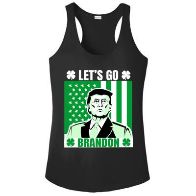 Lets Go Brandon St Patrick's Day Trump America Flag Clover Ladies PosiCharge Competitor Racerback Tank