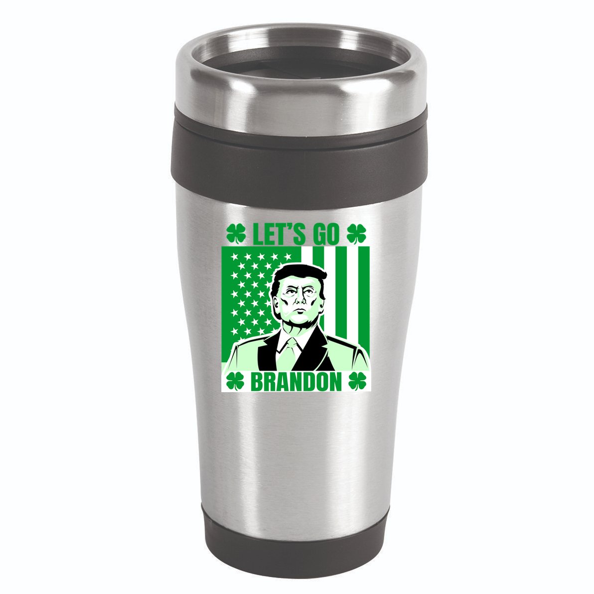 Lets Go Brandon St Patrick's Day Trump America Flag Clover 16oz Travel Tumbler