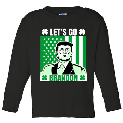 Lets Go Brandon St Patrick's Day Trump America Flag Clover Toddler Long Sleeve Shirt