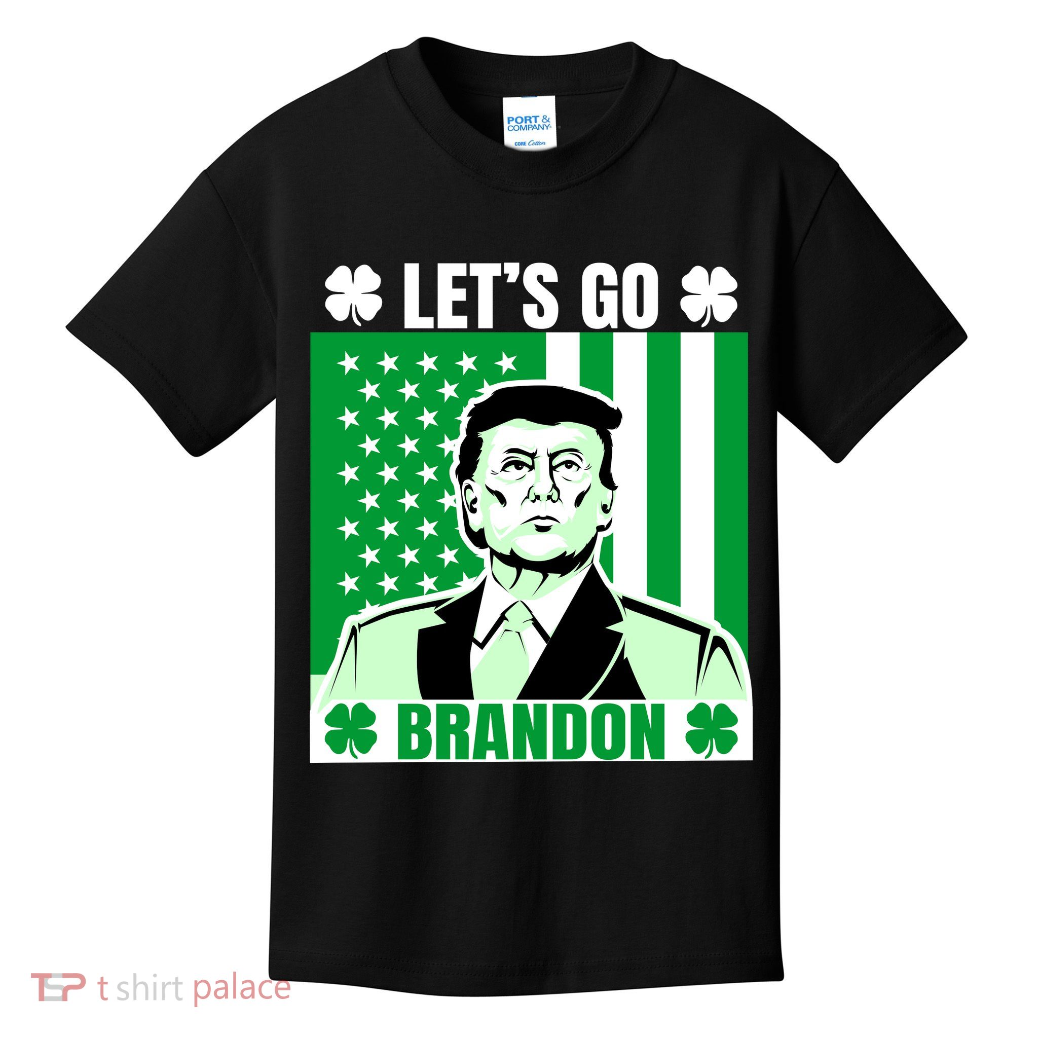 Lets Go Brandon St Patrick's Day Trump America Flag Clover Kids T-Shirt
