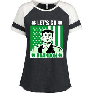 Lets Go Brandon St Patrick's Day Trump America Flag Clover Enza Ladies Jersey Colorblock Tee