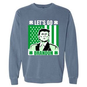 Lets Go Brandon St Patrick's Day Trump America Flag Clover Garment-Dyed Sweatshirt