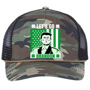 Lets Go Brandon St Patrick's Day Trump America Flag Clover Retro Rope Trucker Hat Cap