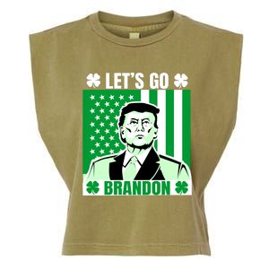 Lets Go Brandon St Patrick's Day Trump America Flag Clover Garment-Dyed Women's Muscle Tee