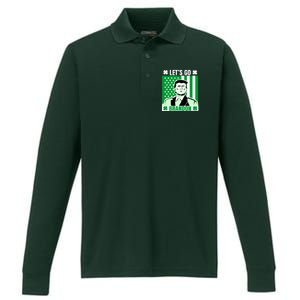 Lets Go Brandon St Patrick's Day Trump America Flag Clover Performance Long Sleeve Polo