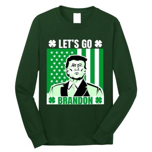 Lets Go Brandon St Patrick's Day Trump America Flag Clover Long Sleeve Shirt